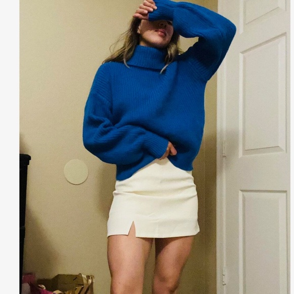 Blue Turtleneck Knit Pullover Sweater Long Sleeve - Picture 13 of 16